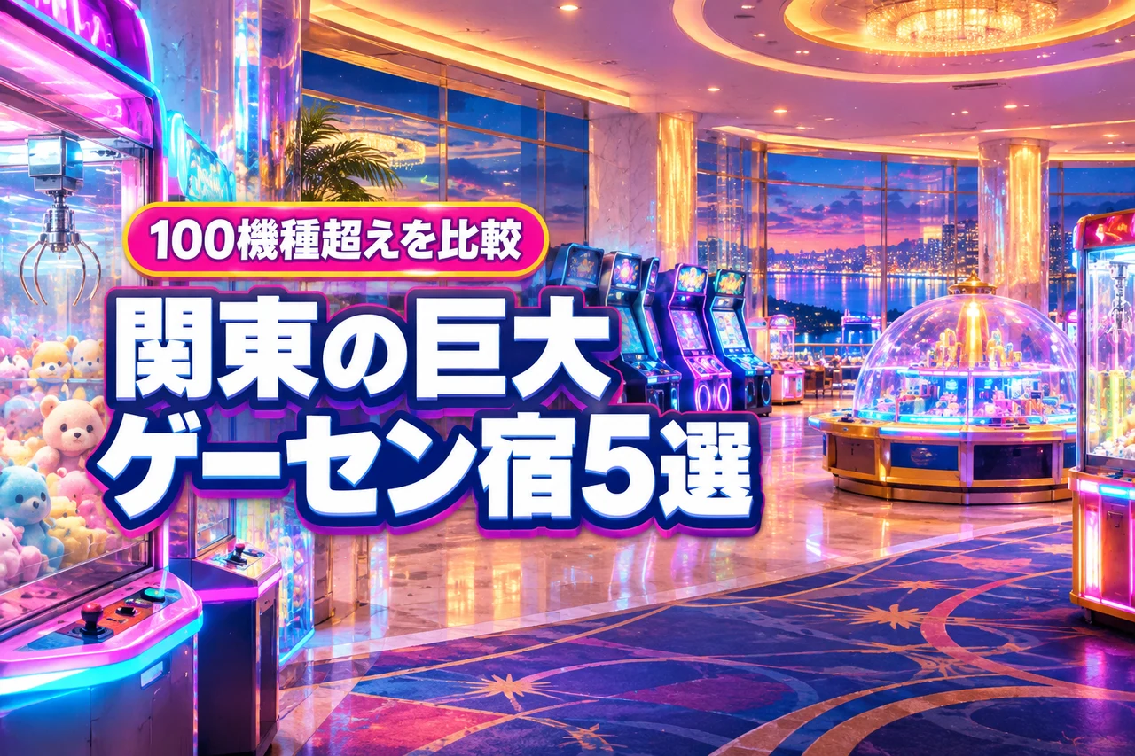 関東でゲームセンターが大きいホテル5選！100機種超えなど親子で楽しめる宿を比較（記事のアイキャッチ画像）