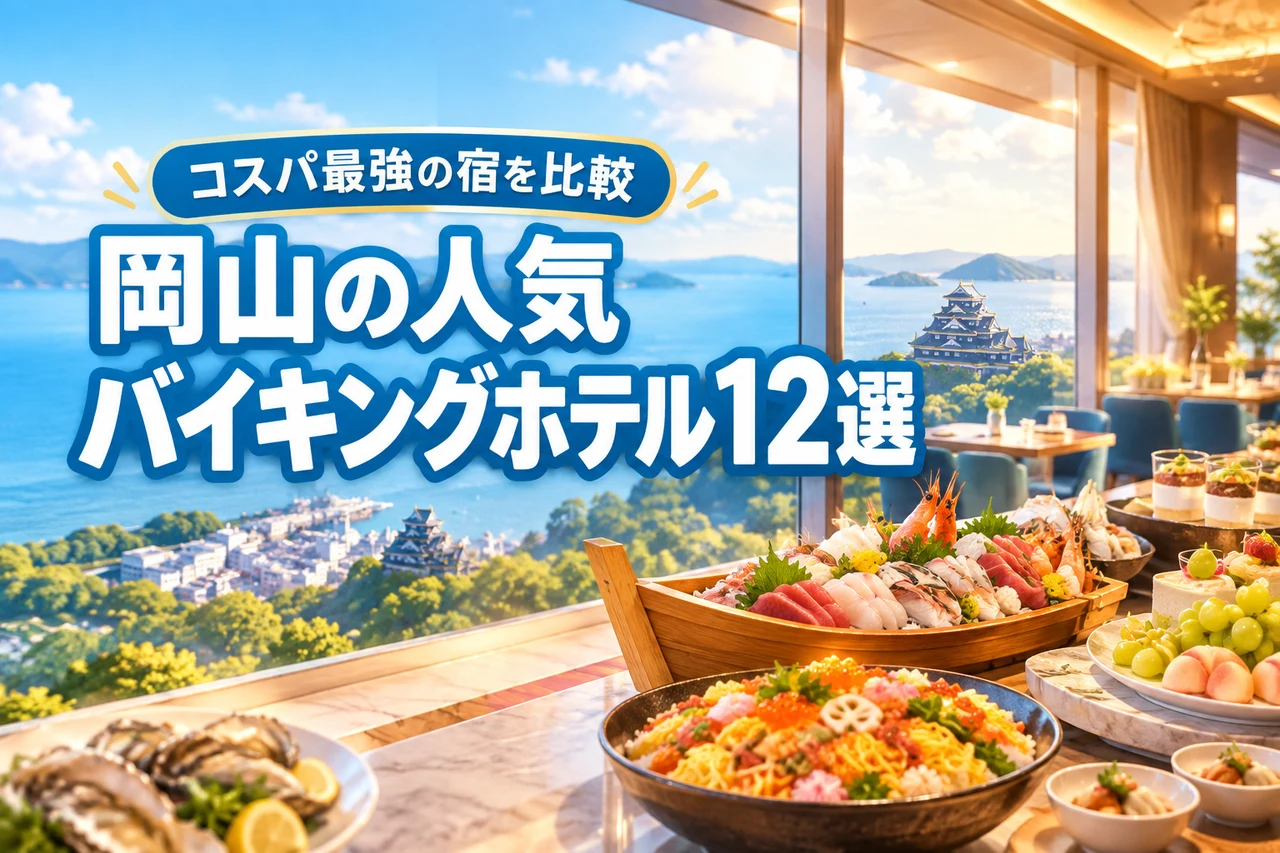 岡山でバイキングが人気のホテル12選!朝食から夕食までコスパ最強の宿を比較(記事のアイキャッチ画像)